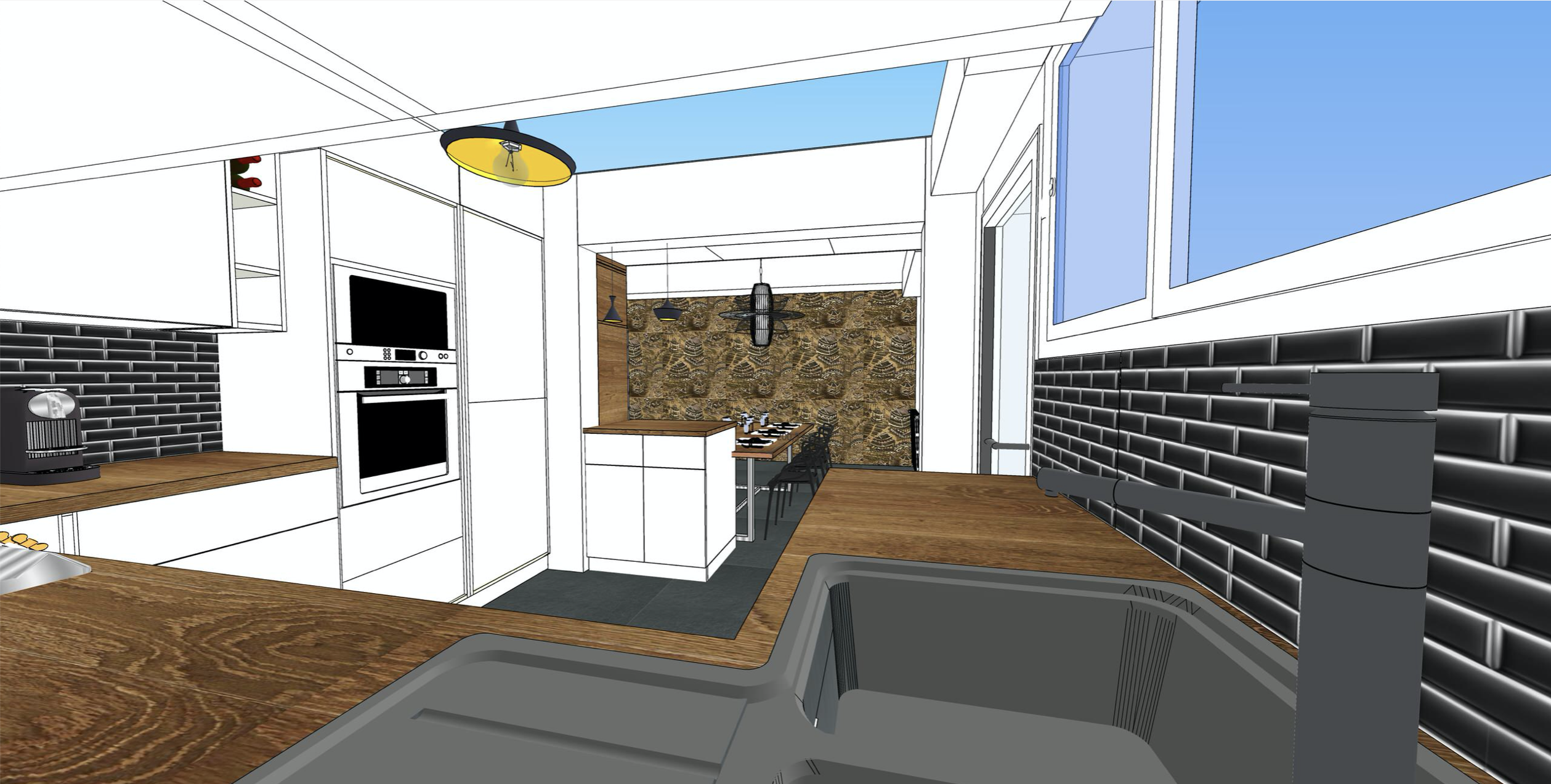 Plan 3D - Cuisine - Salle à manger - Elahé déco
