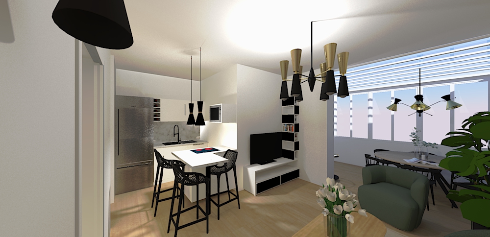 chambre-appartement- cuisine-miroir-luminaire-Elahe Deco