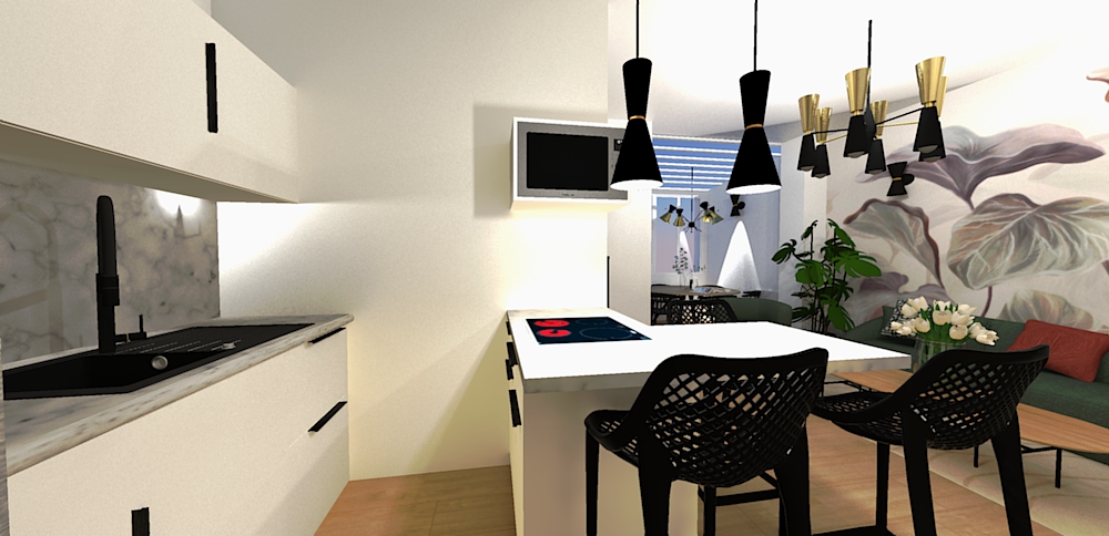 chambre-appartement- cuisine-miroir-luminaire-Elahe Deco