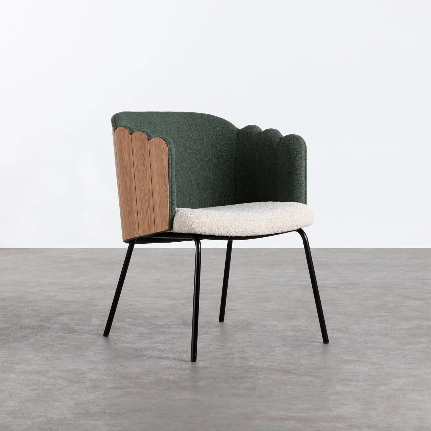 chaise-vert- bois-arrondi -tissus- matal- noir-Elahé-déco-Lille-59000-architectd'intérieur