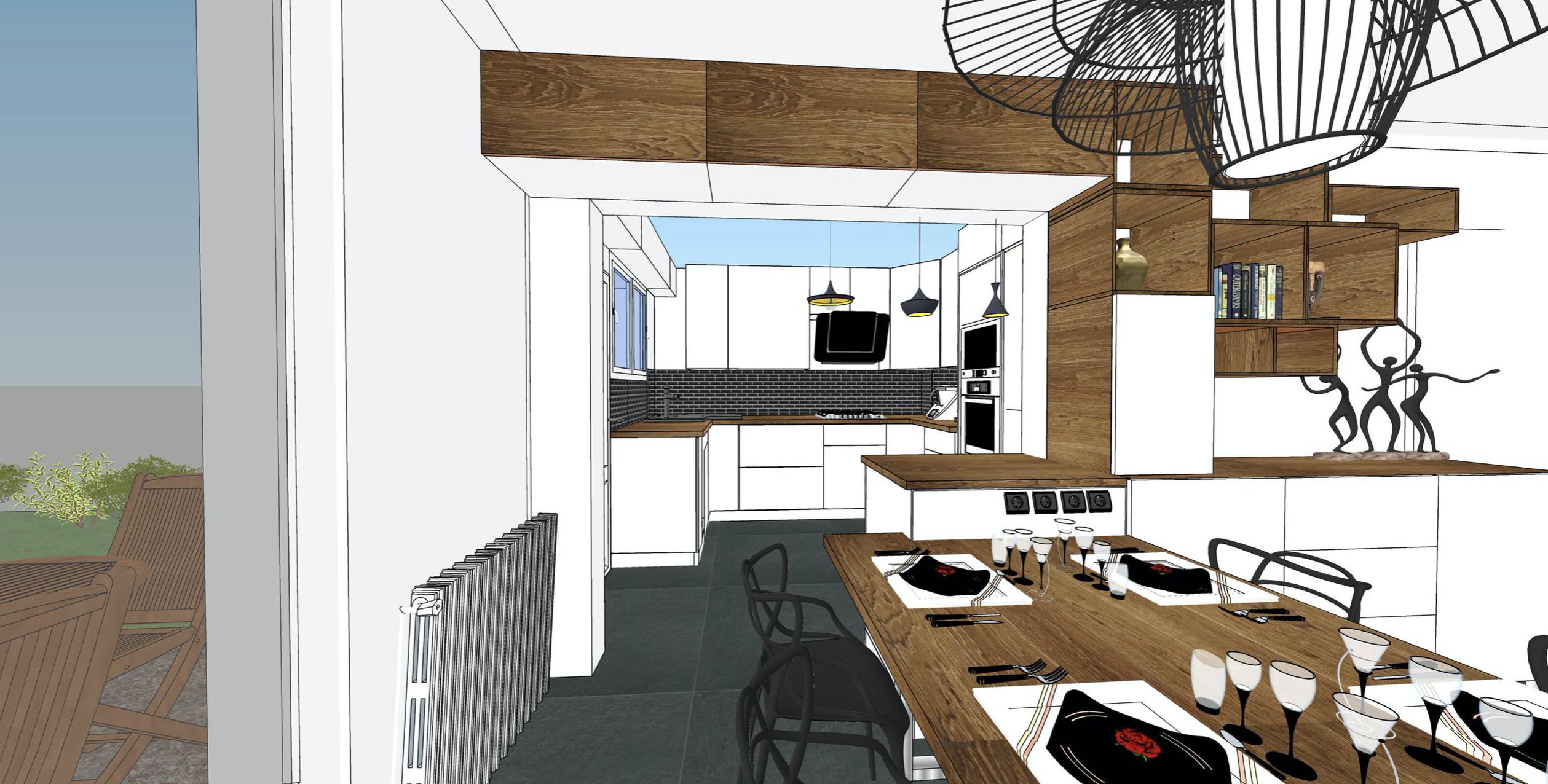 Plan 3D - Cuisine - Salle à manger - Elahé déco
