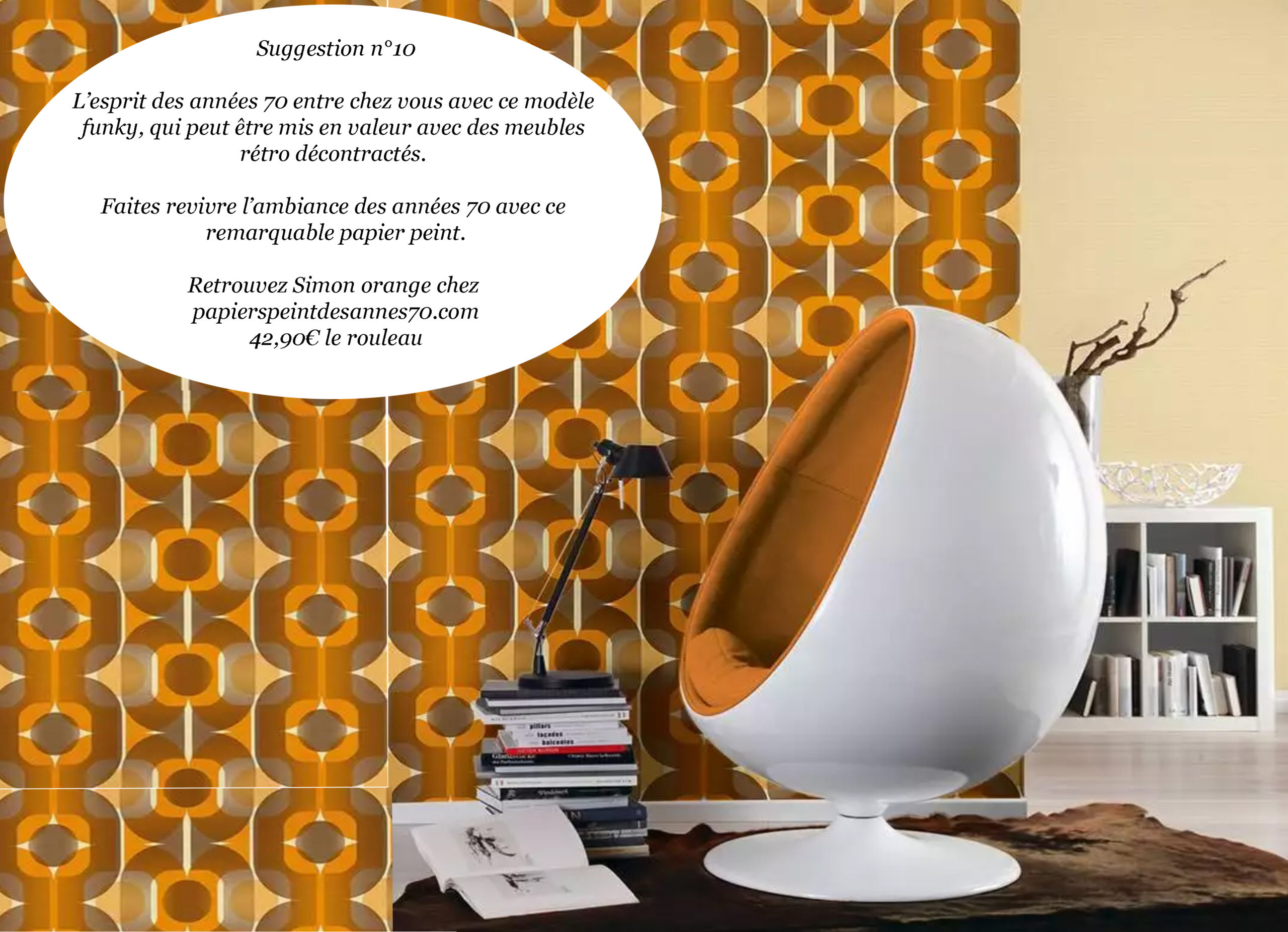 papierpeints - tendance- vintage-orange-geometrique- Elahe Deco Lille 59000