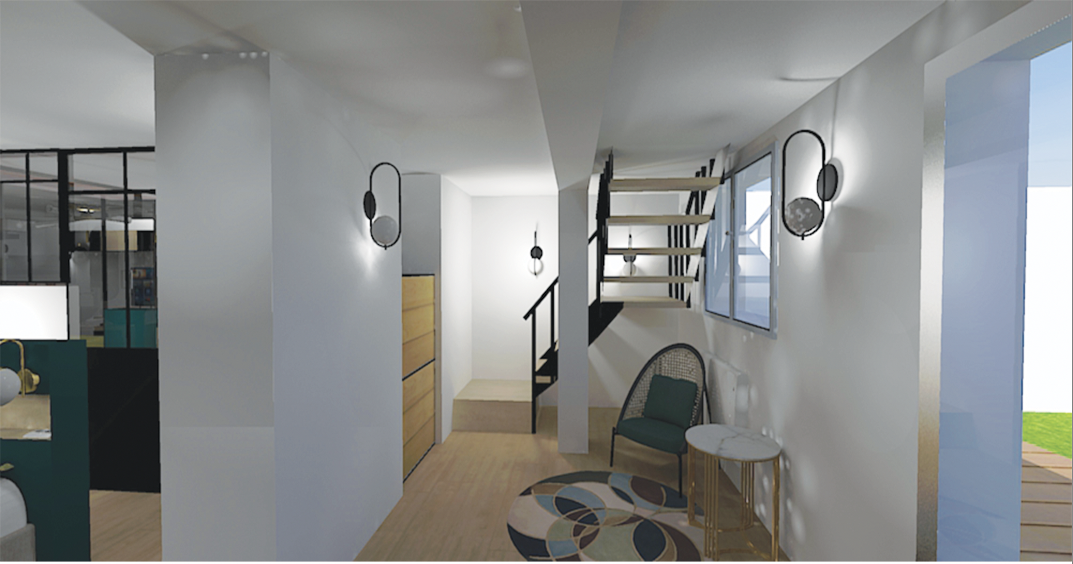 maison- luminaire- décoration- sous sol-parquet-Elahe Deco Maison- appartement-chambre- escalier - sol-Elahe Deco LILLE 59000