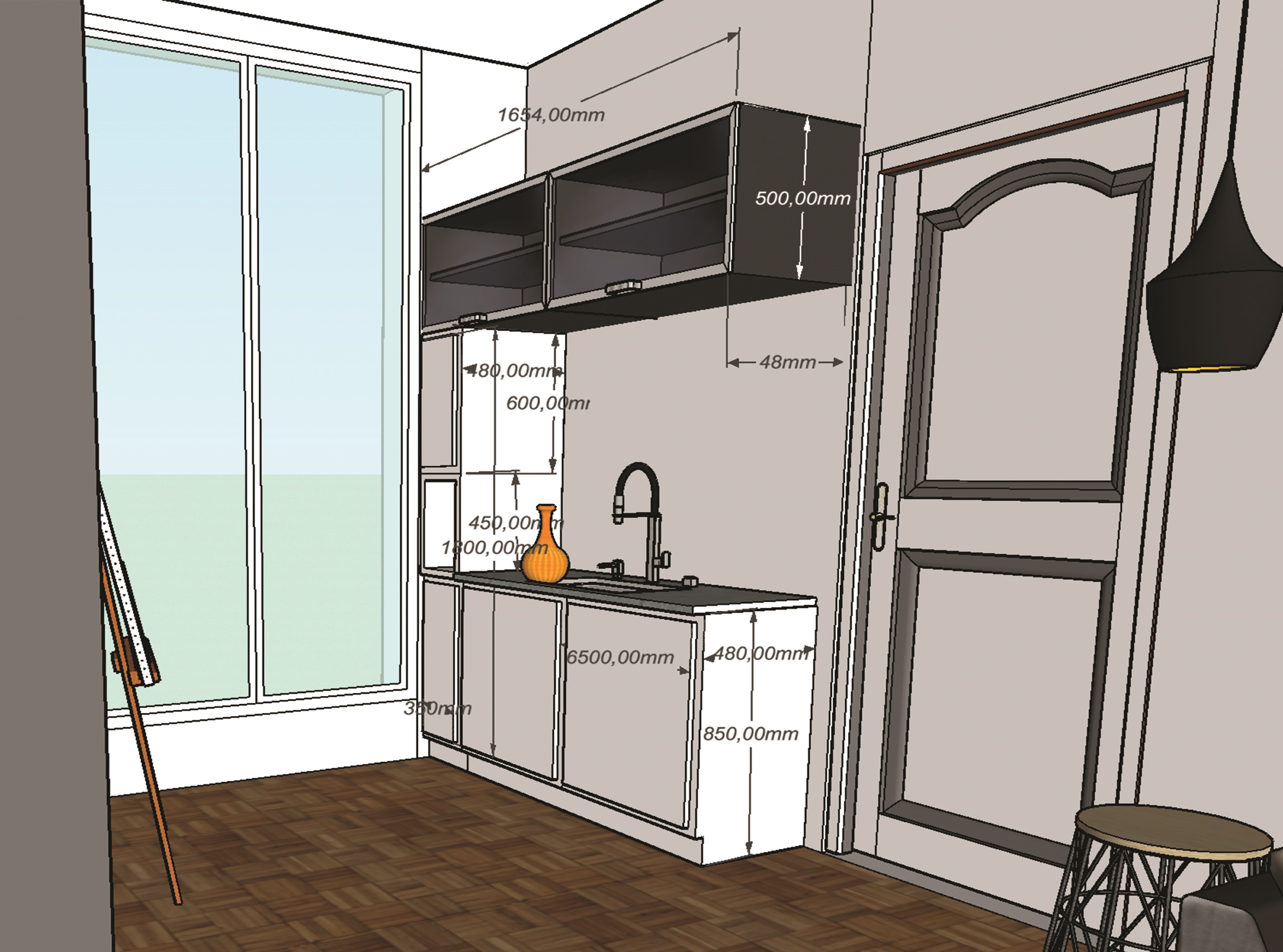 Studio chambre de bonne - mesure cuisine et rangements - Elahé Déco Studio chambre de bonne - mesure cuisine et rangements - Elahé Déco